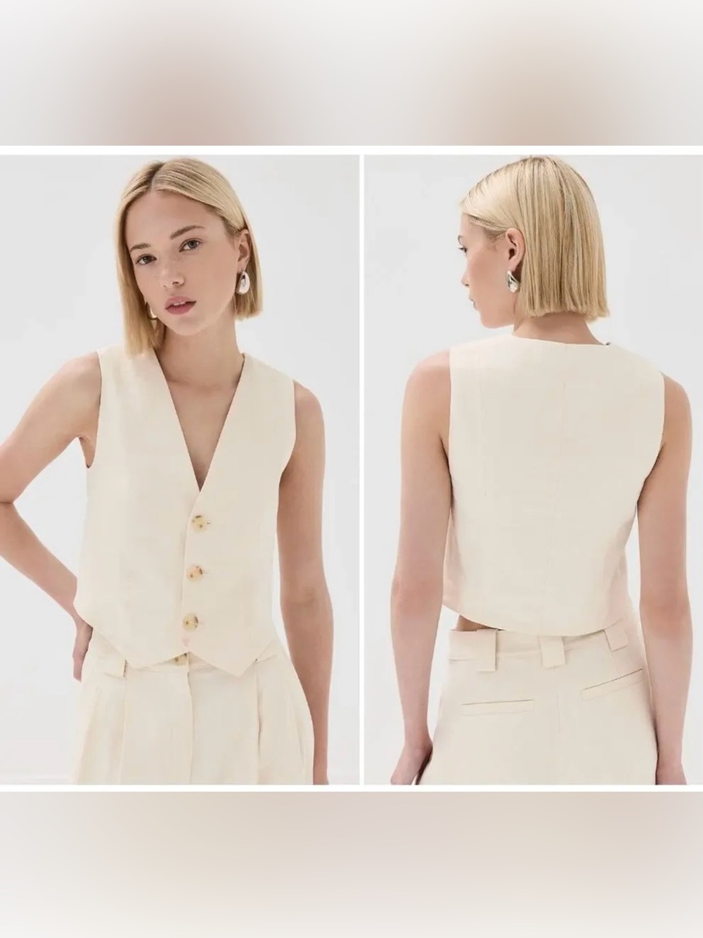 A.L.C. Maxwell Linen Vest in Ivory Size 0 Button Front Academia Designer Modern